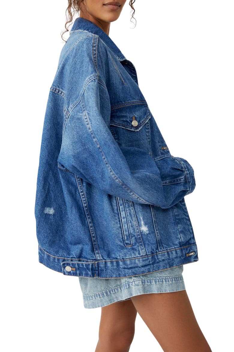 All In Oversize Distressed Denim Trucker Jacket, Alternate, color, TOUCH THE SKY