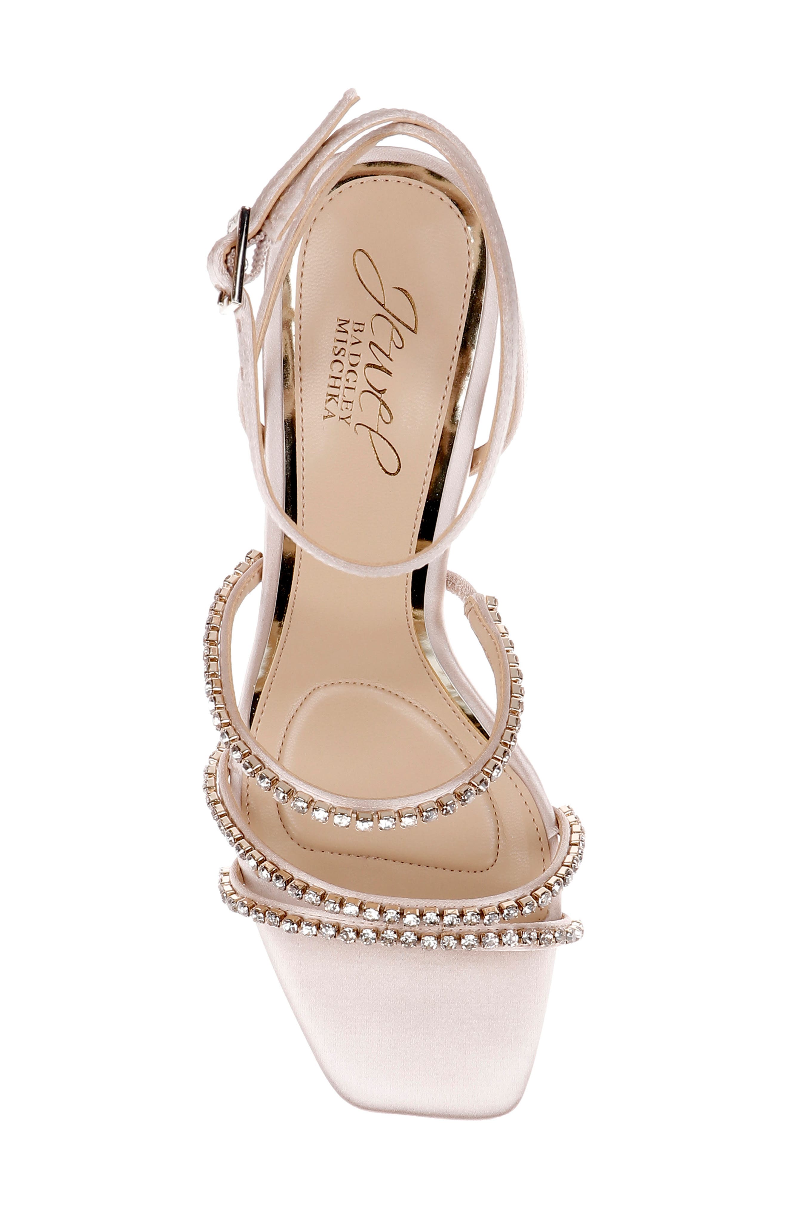 Jewel Badgley Mischka Paulette Ankle Strap Sandal, Alternate, color, Champagne Satin