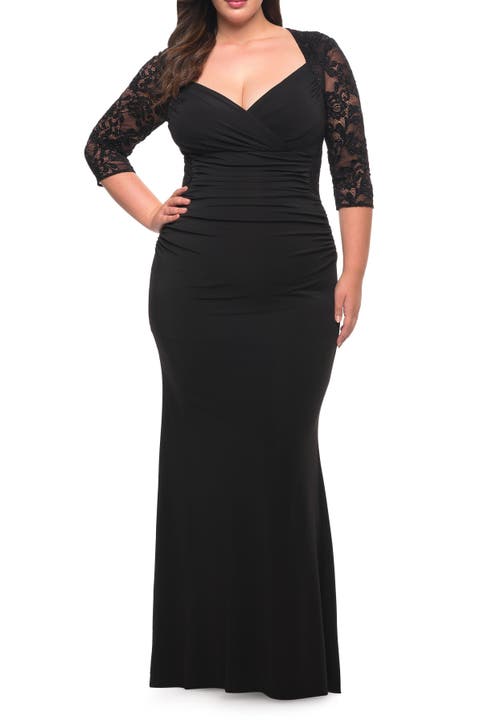 Jersey Plus Dress with Lace Sleeves and Back