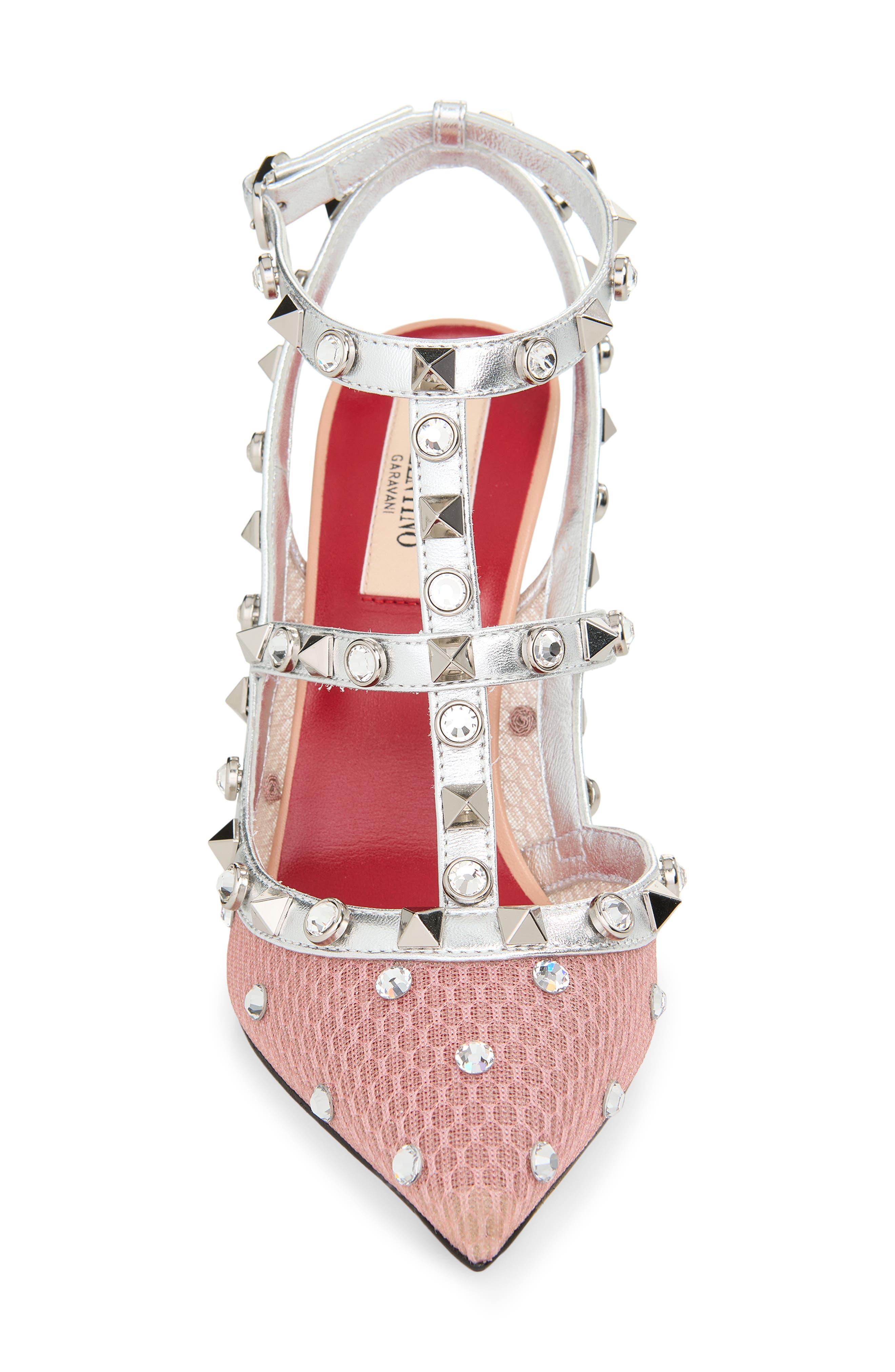 Valentino Garavani Rockstud Ankle Strap Pointed Toe Pump, Alternate, color, Pink