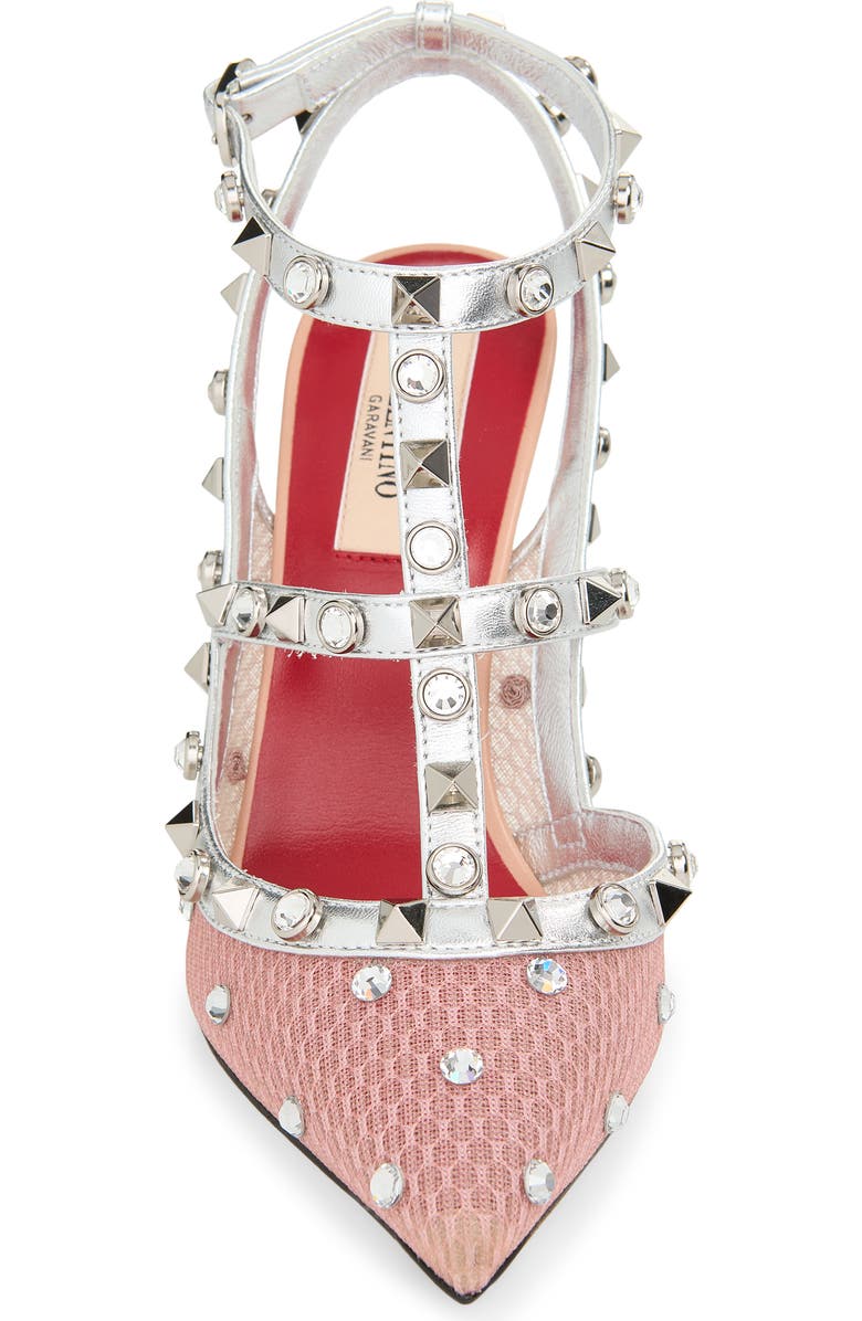 Valentino Garavani Rockstud Ankle Strap Pointed Toe Pump, Alternate, color, Pink