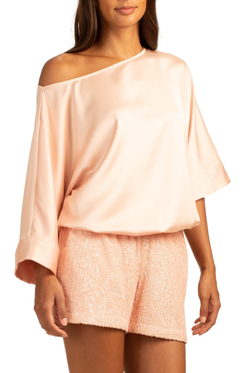 Trina Turk Lyric One-Shoulder Satin Top, Alternate, color, Strawberry Fields