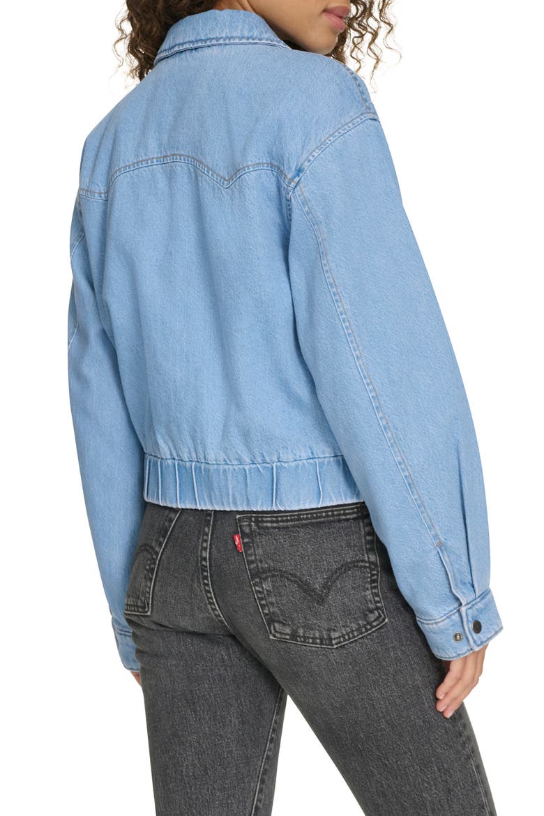 Western Denim Bomber Jacket, Alternate, color, LIGHT WASH DENIM