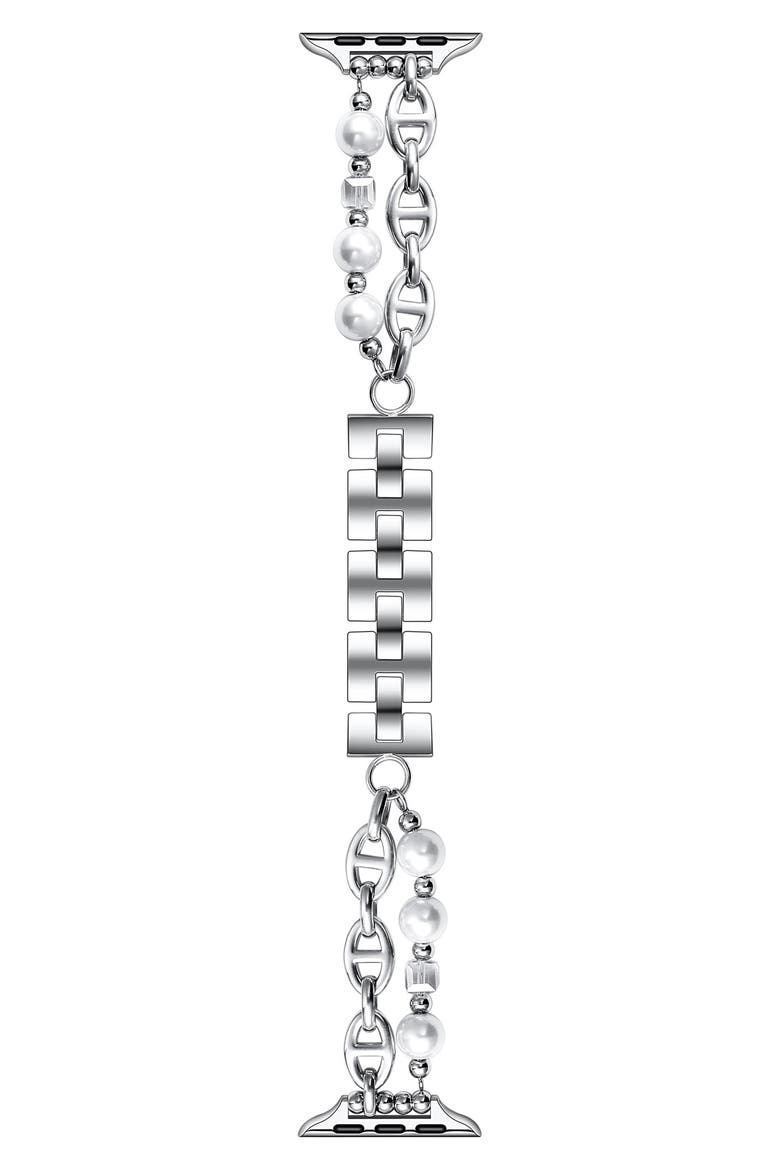 Luna Imitation Pearl Apple Watch® Watchband, 42mm, Main, color, SILVER