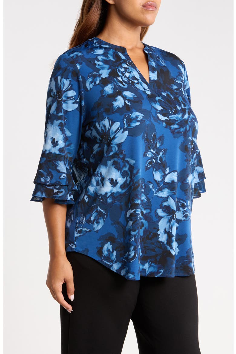 Floral Print Ruffle Sleeve Top, Alternate, color, BLUE NIGHT MULTI