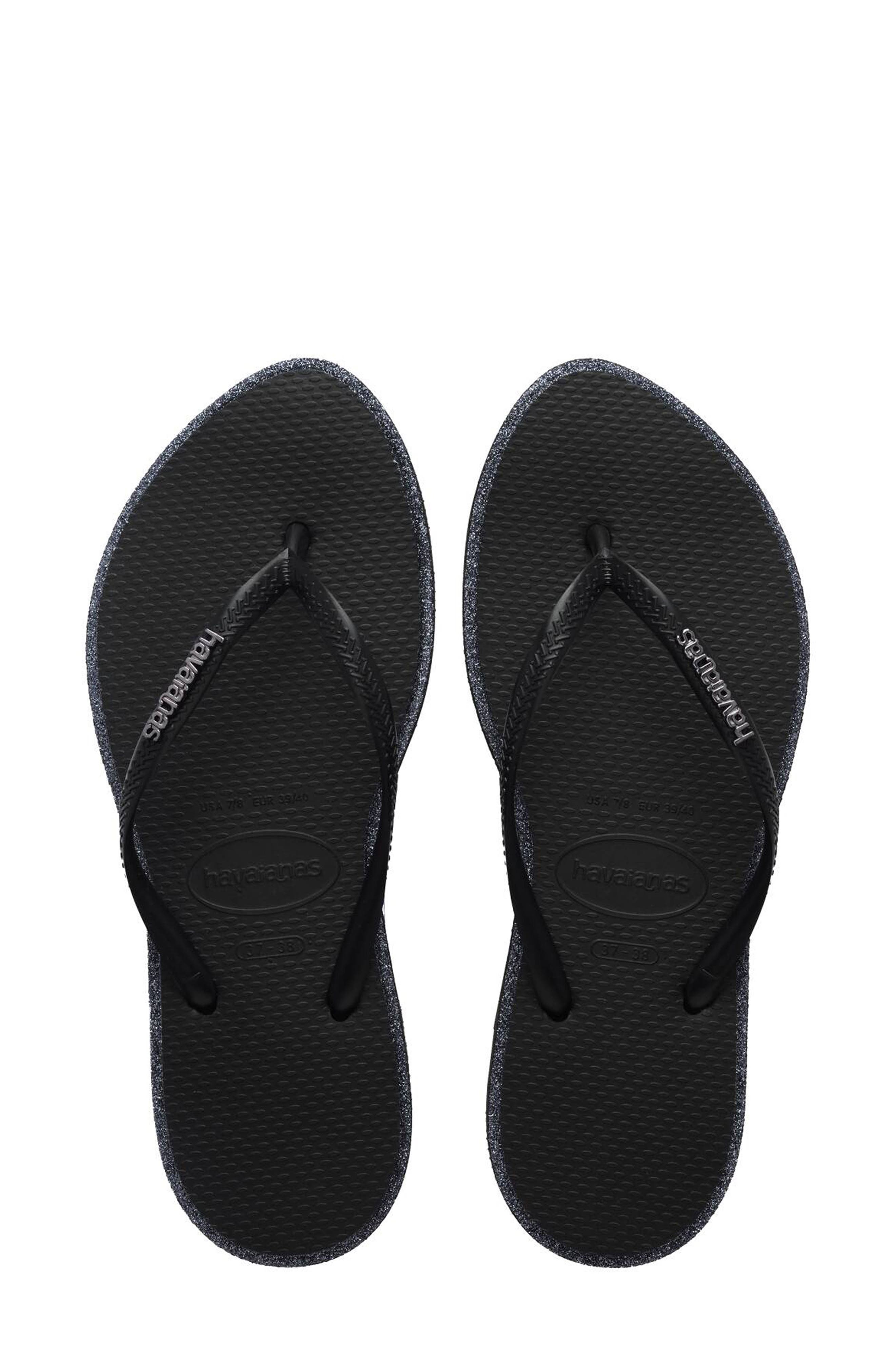 Havaianas Slim Point Glitter Flip Flop, Alternate, color, Black/ Black