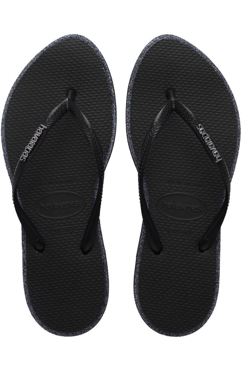 Havaianas Slim Point Glitter Flip Flop, Alternate, color, Black/ Black