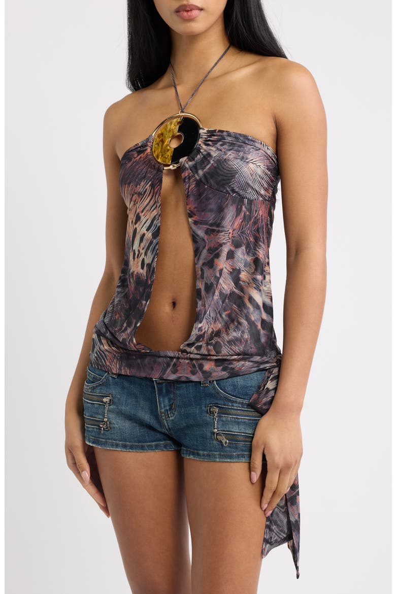 Plunge Cutout Halter Top, Main, color, BROWN
