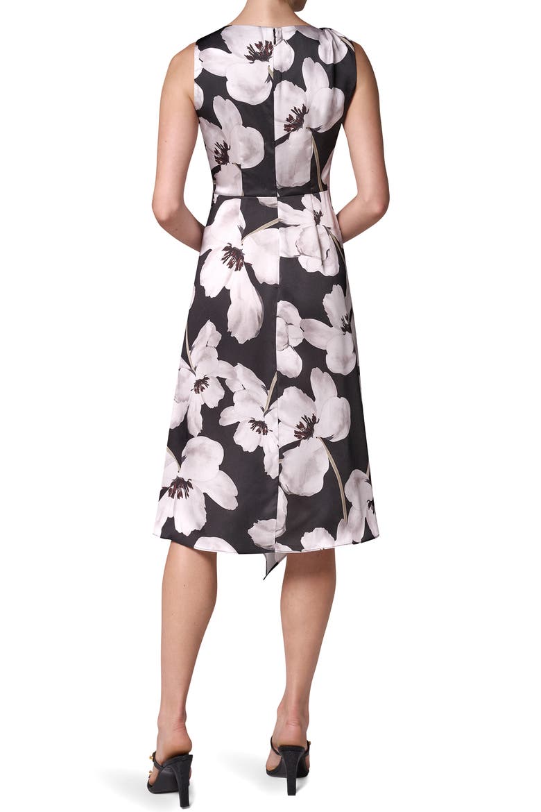 Floral Asymmetric Hem Satin Charmeuse Dress, Alternate, color, BLK/ IVRY M