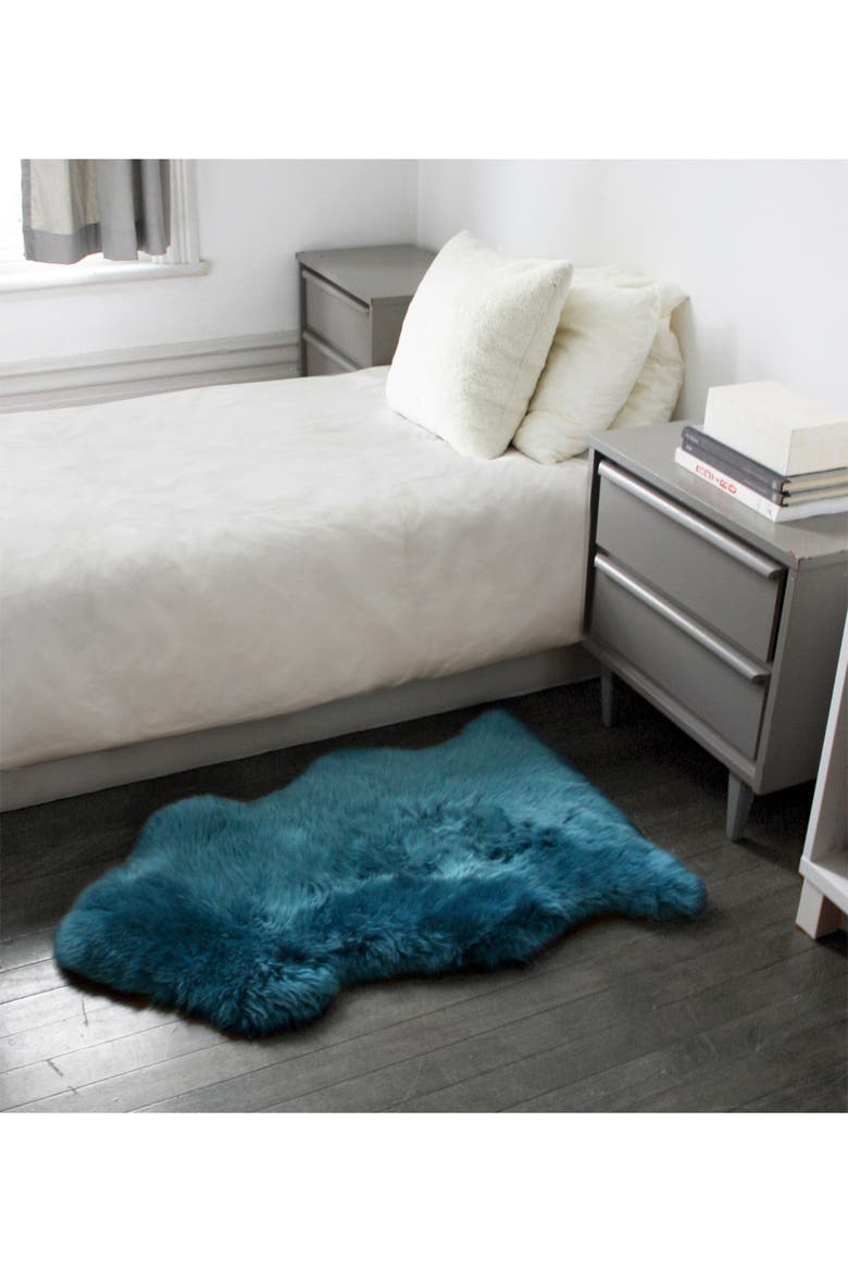 Milan Genuine Sheepskin Shearling Throw 24" x 36", Alternate, color, TEAL