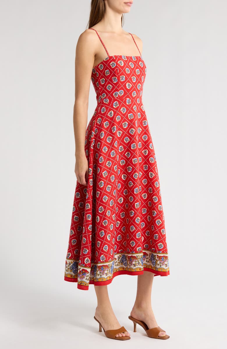 WAYF Josefina Scarf Print Linen Blend Midi Dress, Alternate, color, Red Scarf