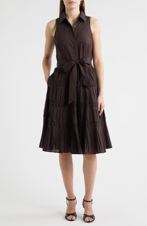 Diamond Detail Sleeveless Tie Waist Shirtdress (Regular & Petite)