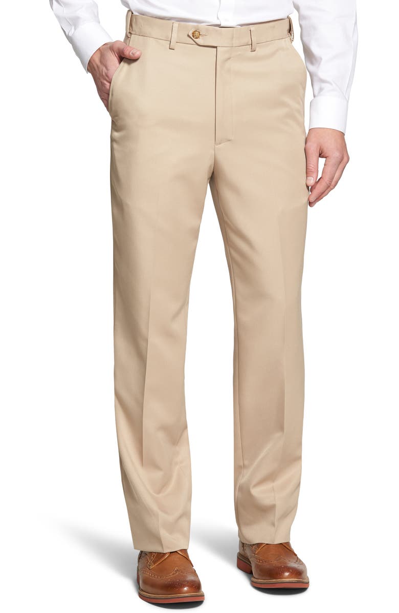 Berle Self Sizer Waist Flat Front Classic Fit Microfiber Trousers, Main, color, Tan