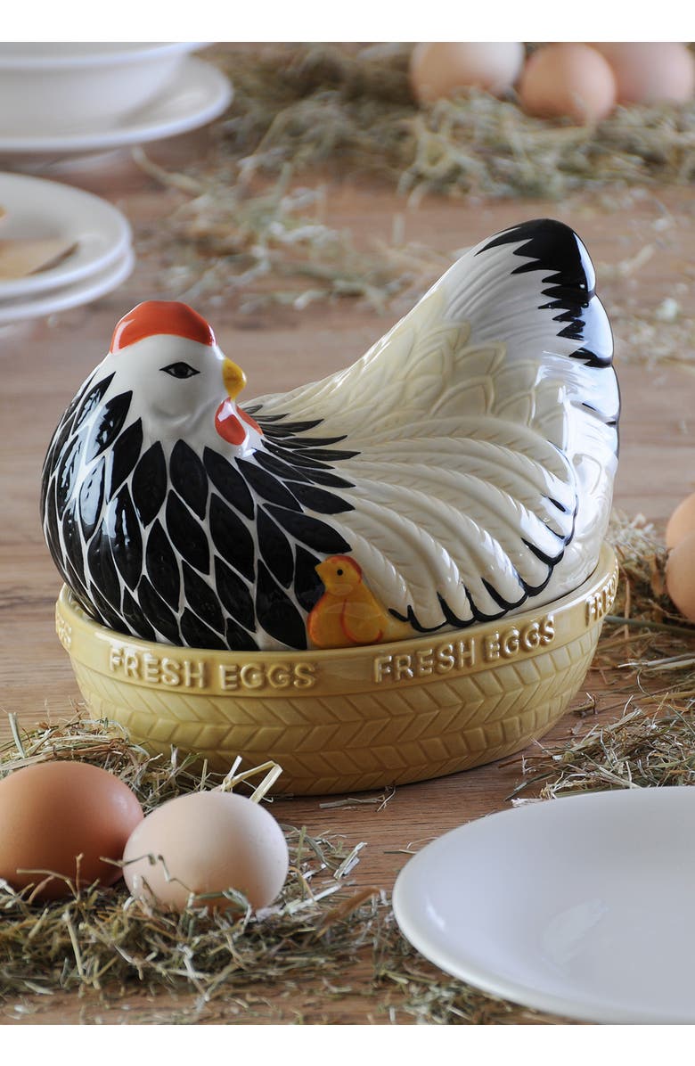 MASON CASH Home to Roost Mother Hen Egg Storage, Ceramic, Alternate, color, Multicolor