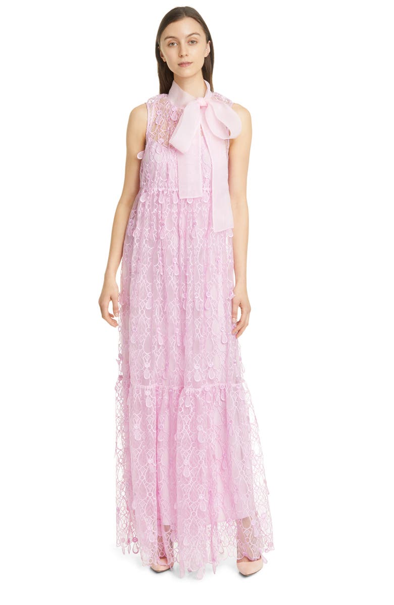 Self-Portrait Teardrop Lace Sleeveless Maxi Dress, Main, color,