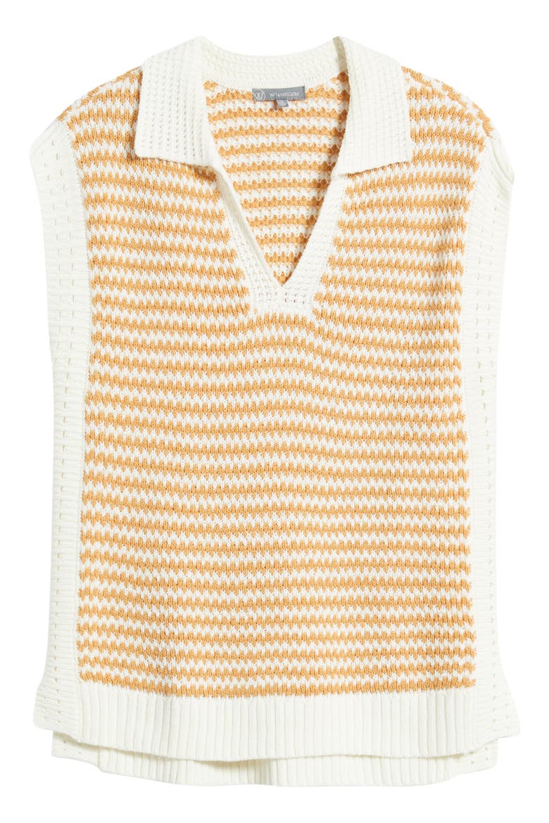 Stripe Sleeveless Johnny Collar Sweater, Alternate, color, OFF WHITE/ DESERT DUST