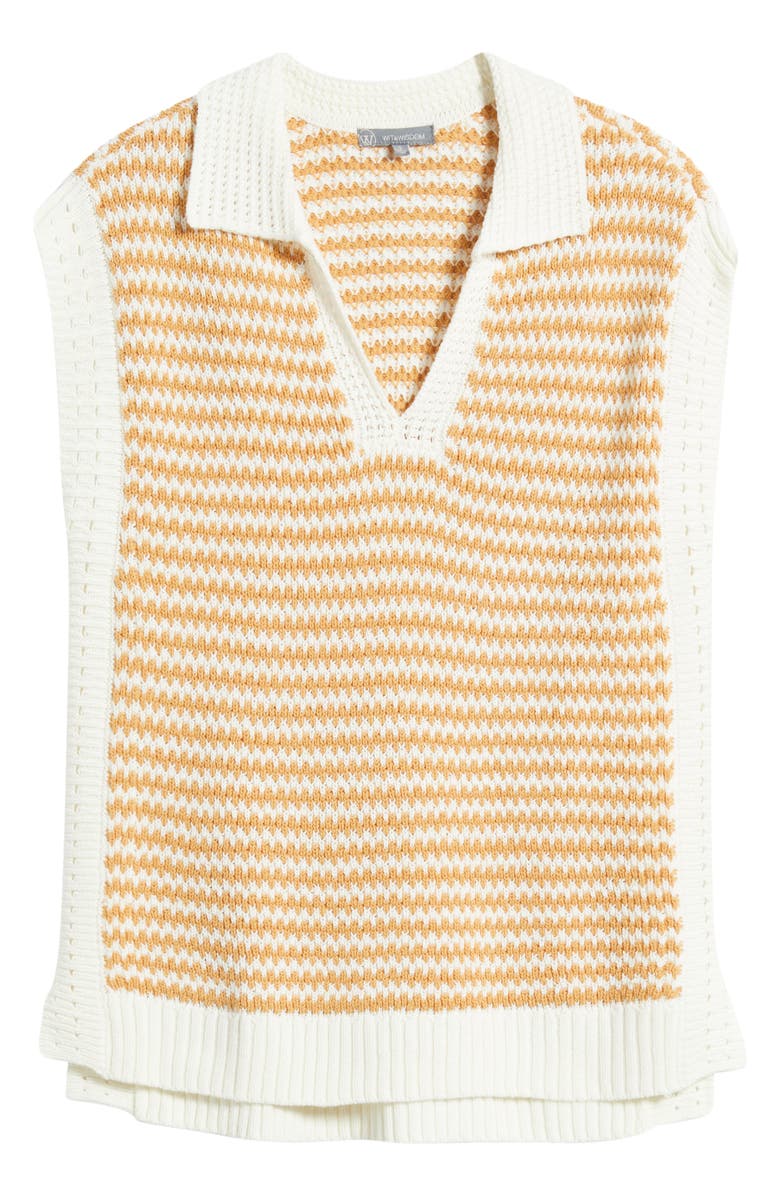 Wit & Wisdom Stripe Sleeveless Johnny Collar Sweater, Alternate, color, Off White/ Desert Dust