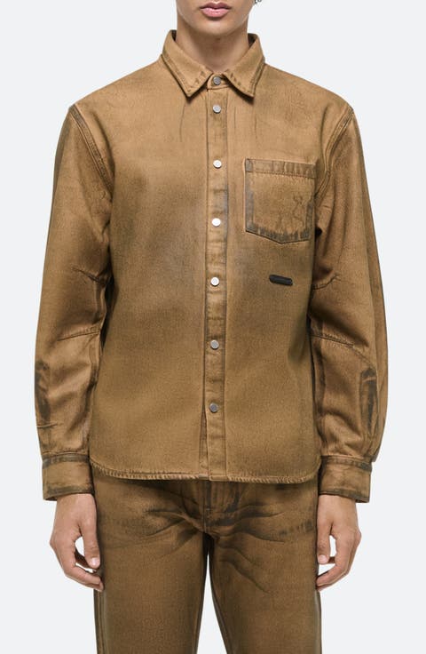 Curved Organic Cotton Denim Snap-Up Shirt