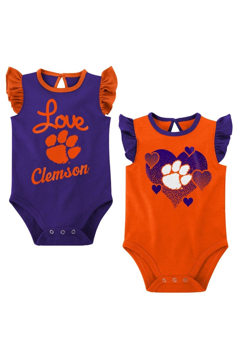 Girls Newborn & Infant Orange/Purple Clemson Tigers Spread the Love 2-Pack Bodysuit Set, Main, color, Orange