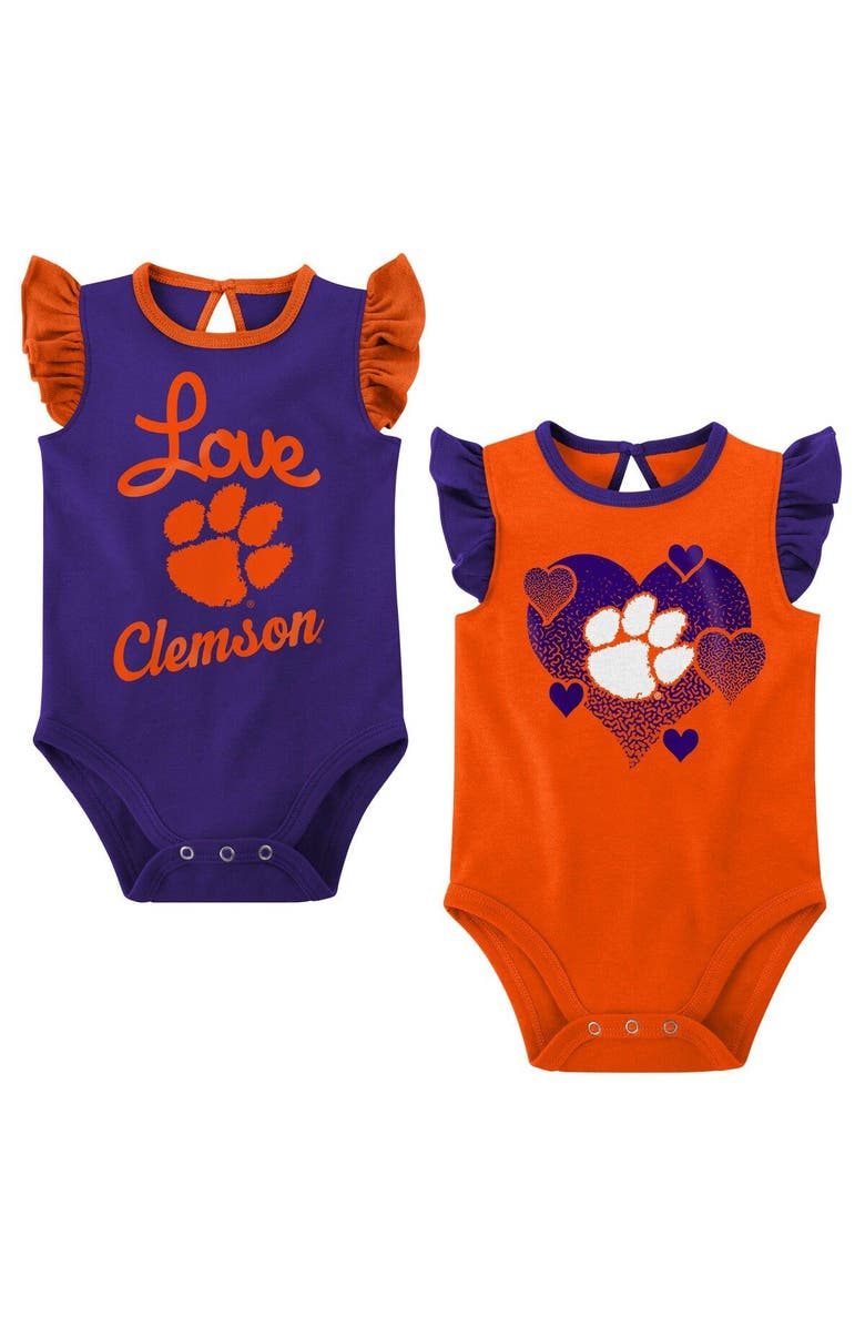 Outerstuff Girls Newborn & Infant Orange/Purple Clemson Tigers Spread the Love 2-Pack Bodysuit Set, Main, color, Orange
