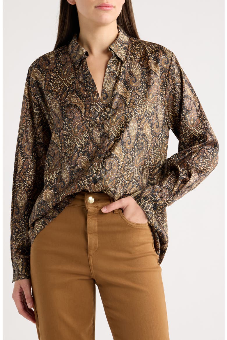 Paisley Long Sleeve Shirt, Main, color, BLACK