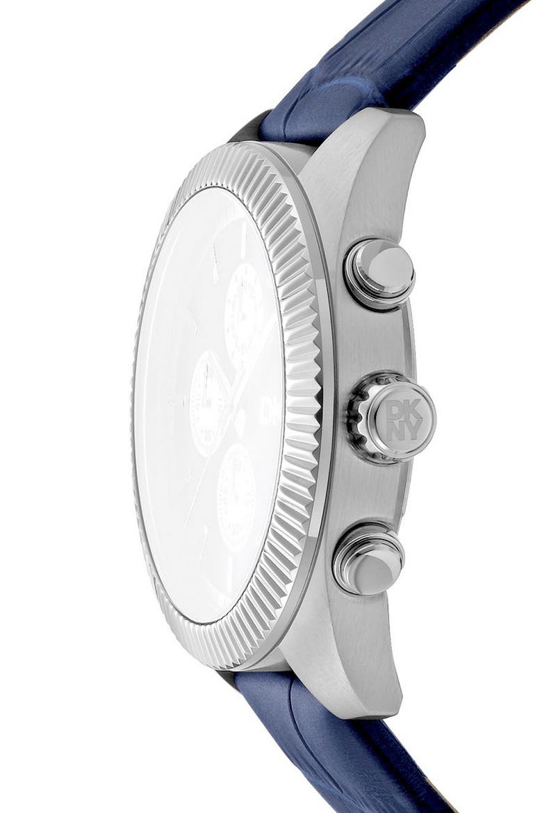 Chronograph Leather Strap Watch, 42mm, Alternate, color, DARK BLUE