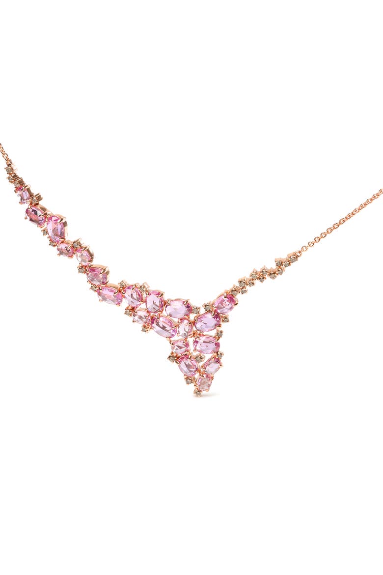 Gold 1/2 Cttw Diamond and Sapphire Statement Station Necklace, Alternate, color, Pink