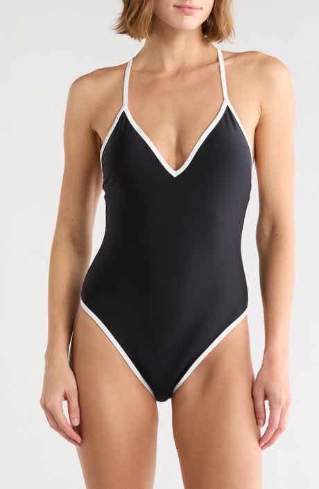 Contrast V-Neck One-Piece Swimsuit