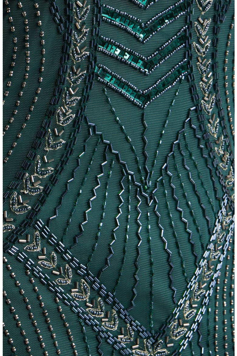Beaded Chevron Sleeveless A-Line Gown, Alternate, color, HUNTER