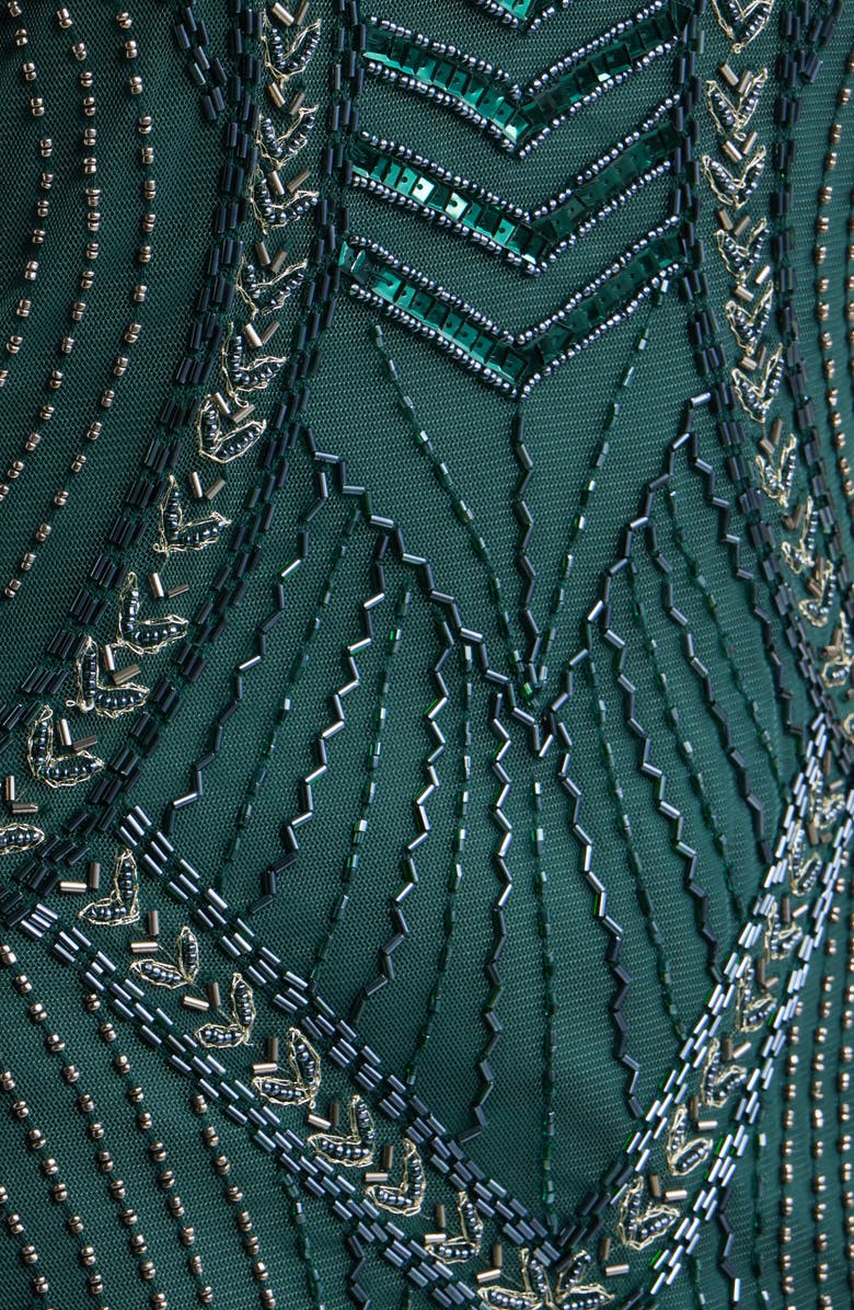 Pisarro Nights Beaded Chevron Sleeveless A-Line Gown, Alternate, color, Hunter