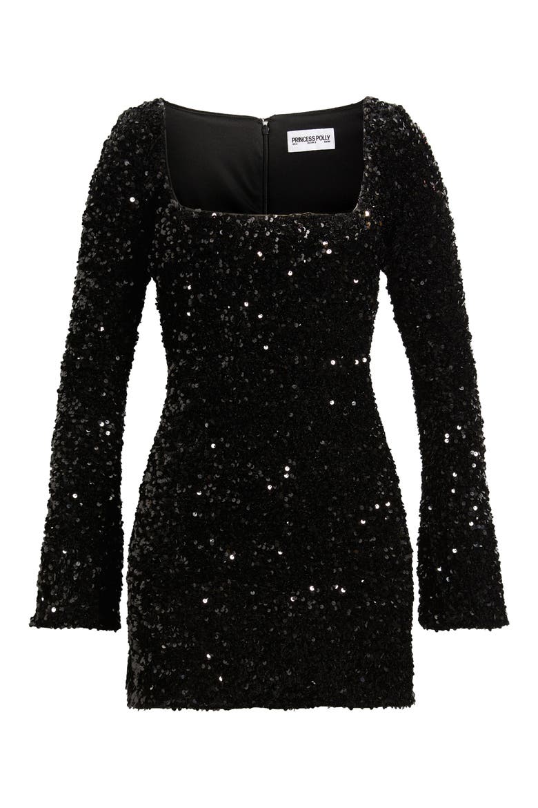 Vinelle Sequin Long Sleeve Velvet Minidress, Alternate, color, BLACK