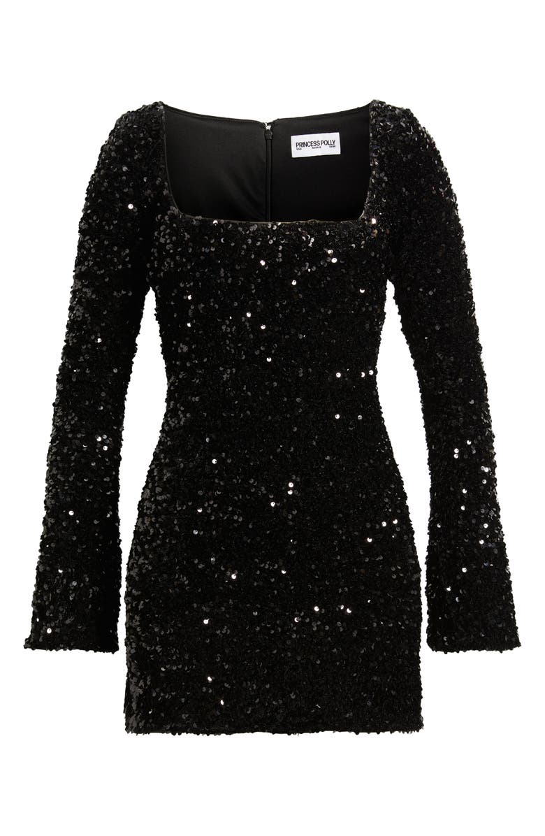 Princess Polly Vinelle Sequin Long Sleeve Velvet Minidress, Main, color, 