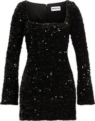 Princess Polly Vinelle Sequin Long Sleeve Velvet Minidress