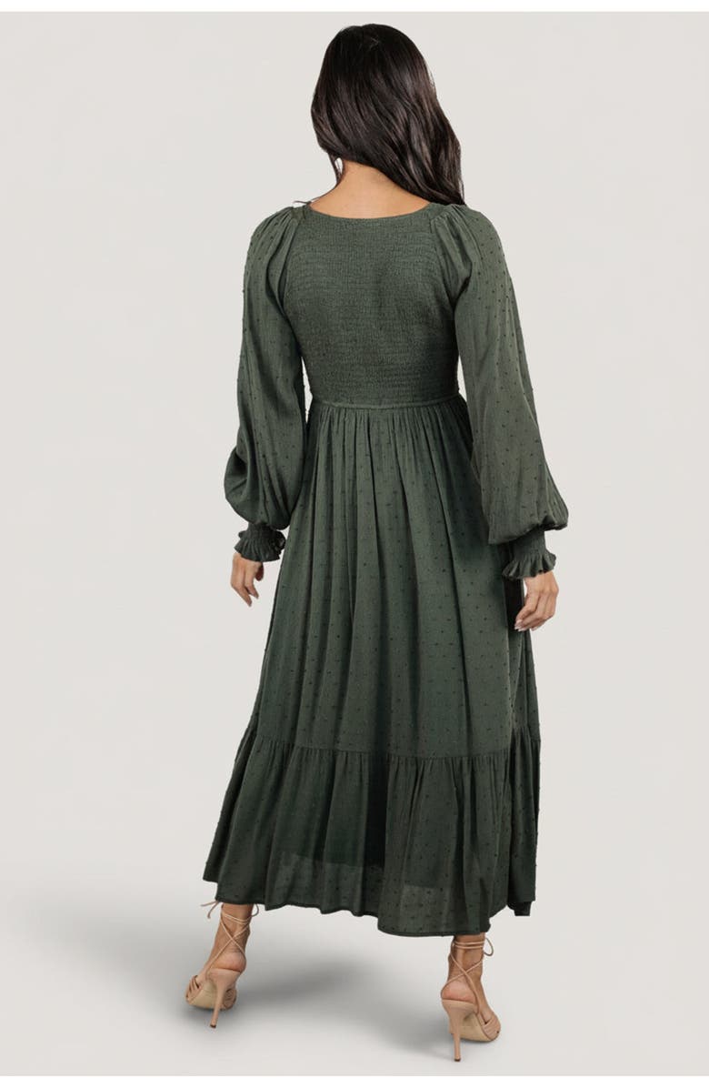 Baltic Born Lainey Smocked Dotted Midi Dress, Alternate, color, Deep Olive