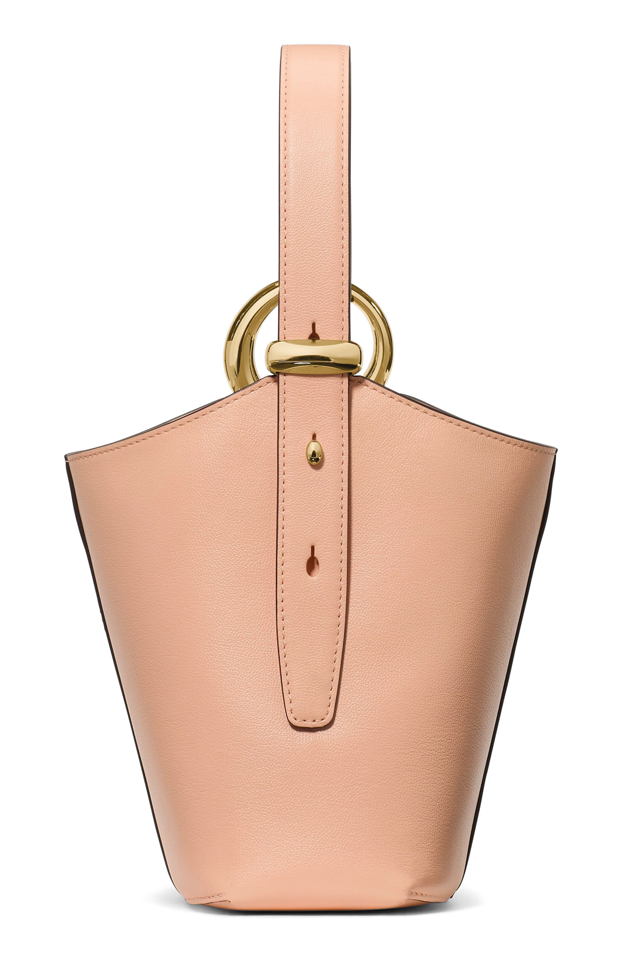mini halo fine grain leather bucket bag, Alternate, color, LIGHT CANTALOUPE
