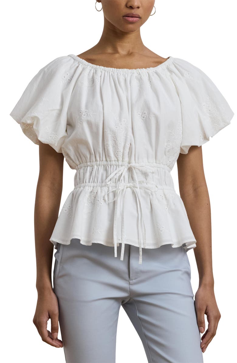 Lauren Ralph Lauren Embroidered Eyelet Cotton Peplum Top, Main, color, 