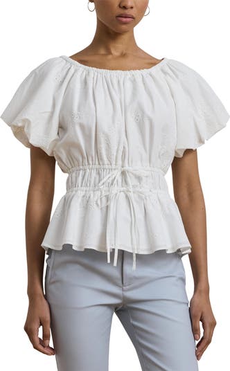 Lauren Ralph Lauren Embroidered Eyelet Cotton Peplum Top | Nordstrom