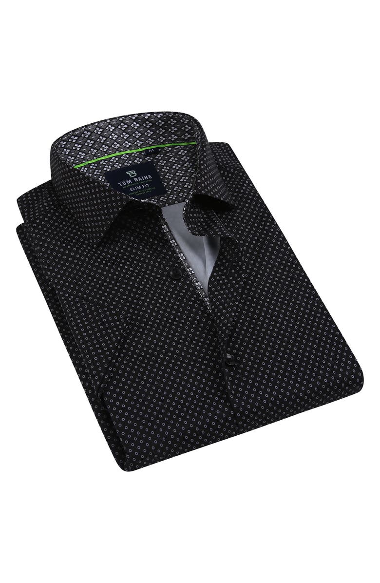 TOM BAINE Slim Fit Performance Short Sleeve Button-Up Shirt, Alternate, color, Black