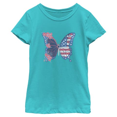 Girls' Flag Floral Butterfly Graphic Short Sleeve T-shirt