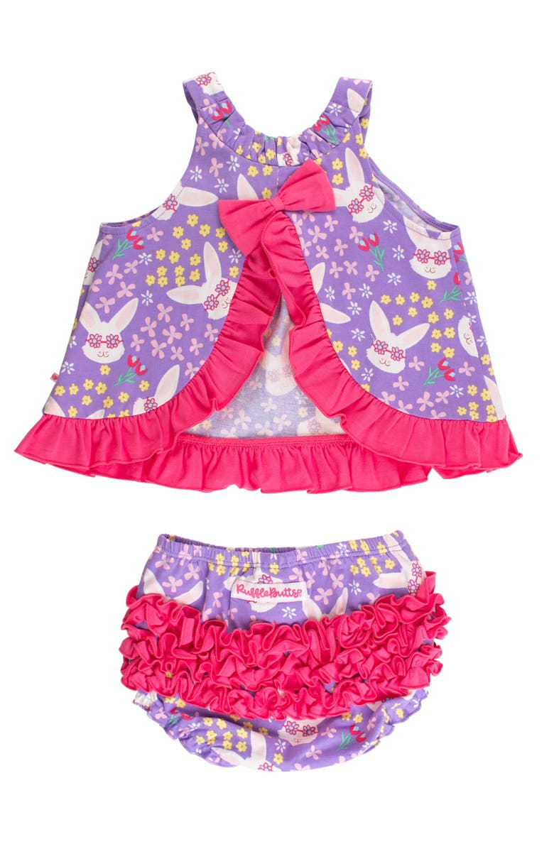 RuffleButts Knit Swing Top and Bloomer Set, Alternate, color, Purple Sunny Bunnies