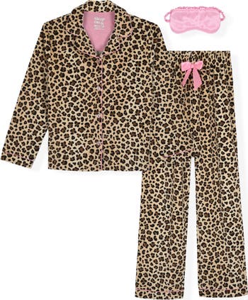 Kids' Leopard Spot Two-Piece Long Pajamas & Eye Mask Set