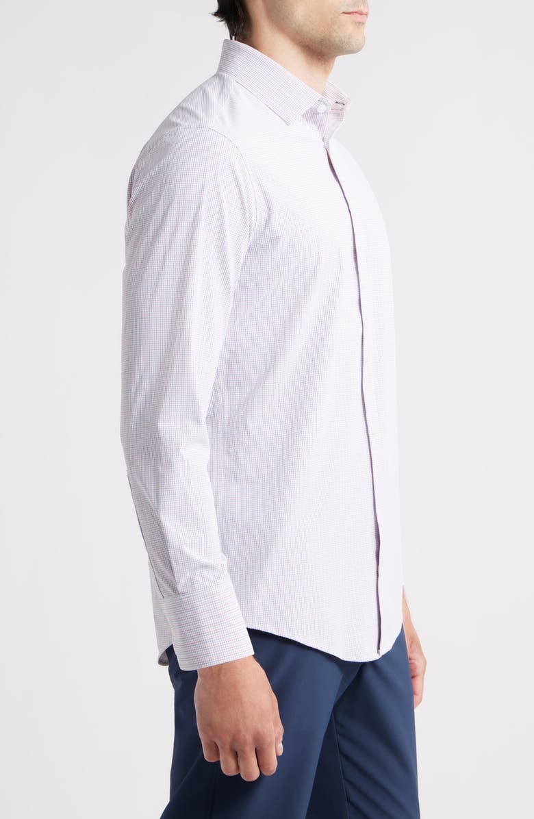 Mizzen+Main Leeward Trim Fit Microcheck No Tuck Button-Up Shirt, Alternate, color, Blue/ Red Clay Aaron Plaid