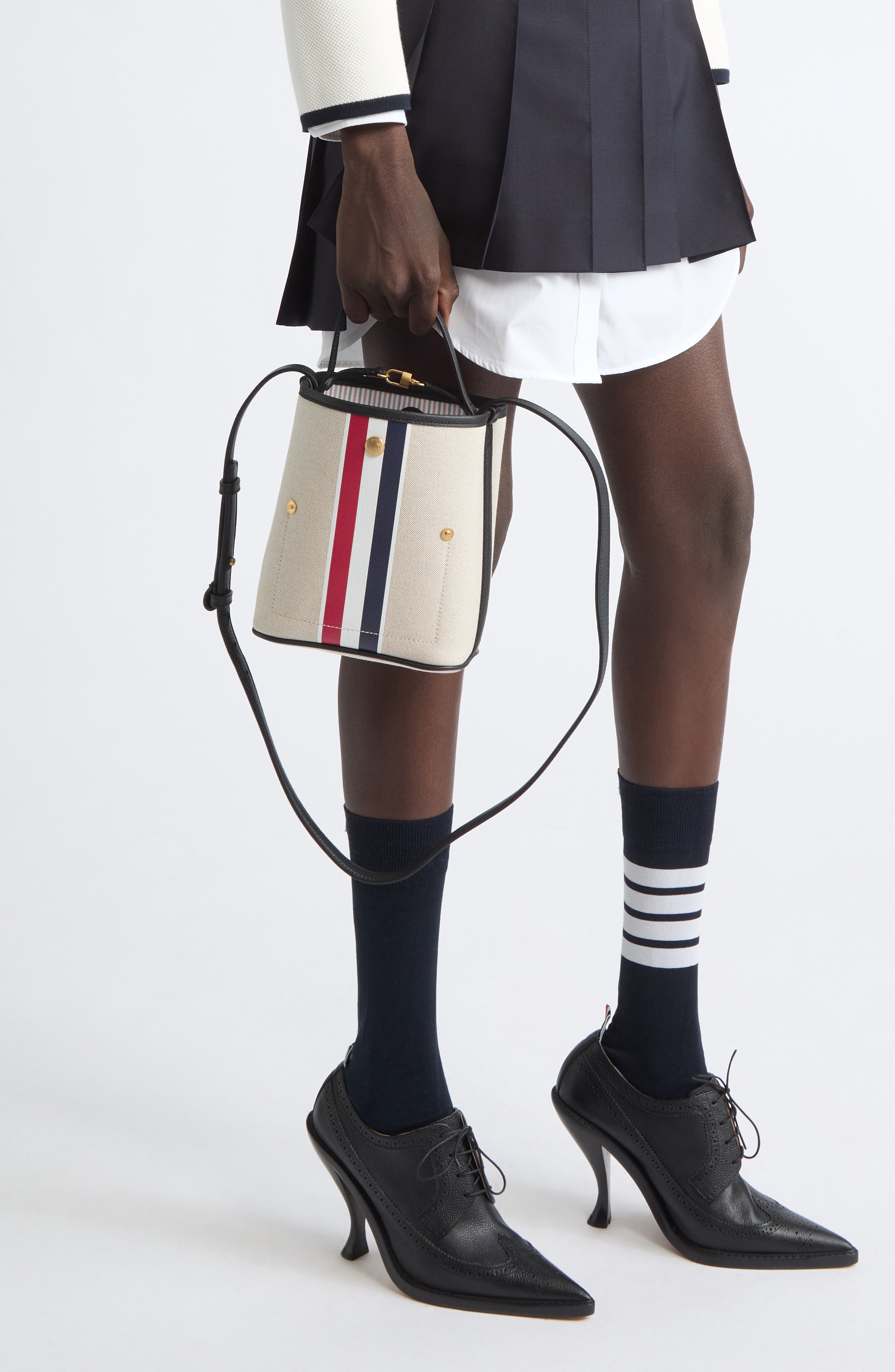Stripe Cotton Canvas Bucket Bag, Alternate, color, BLACK