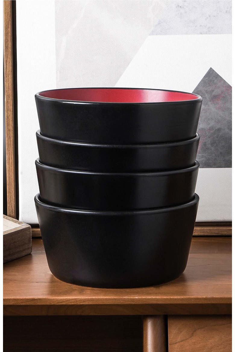 Albie Stoneware 4-Piece Bowl Set, Alternate, color, Red and Black