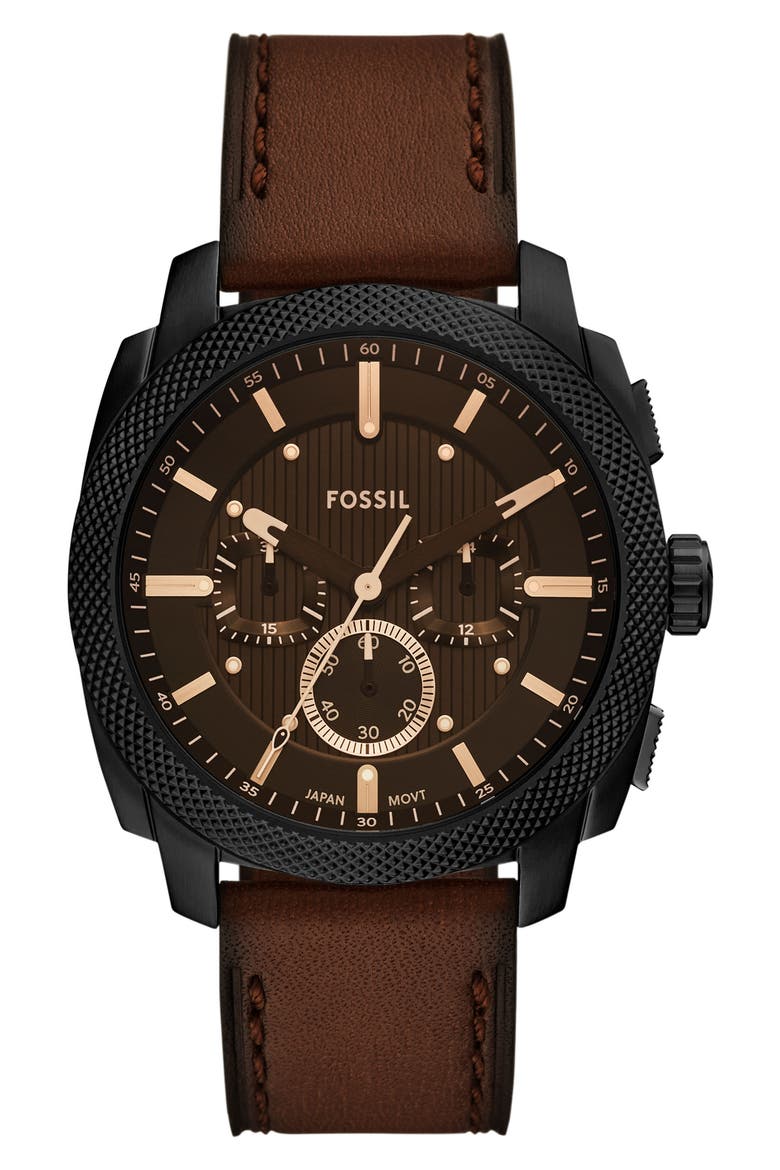 Machine Chronograph Leather Strap Watch, 44mm, Main, color, BROWN SMOKE