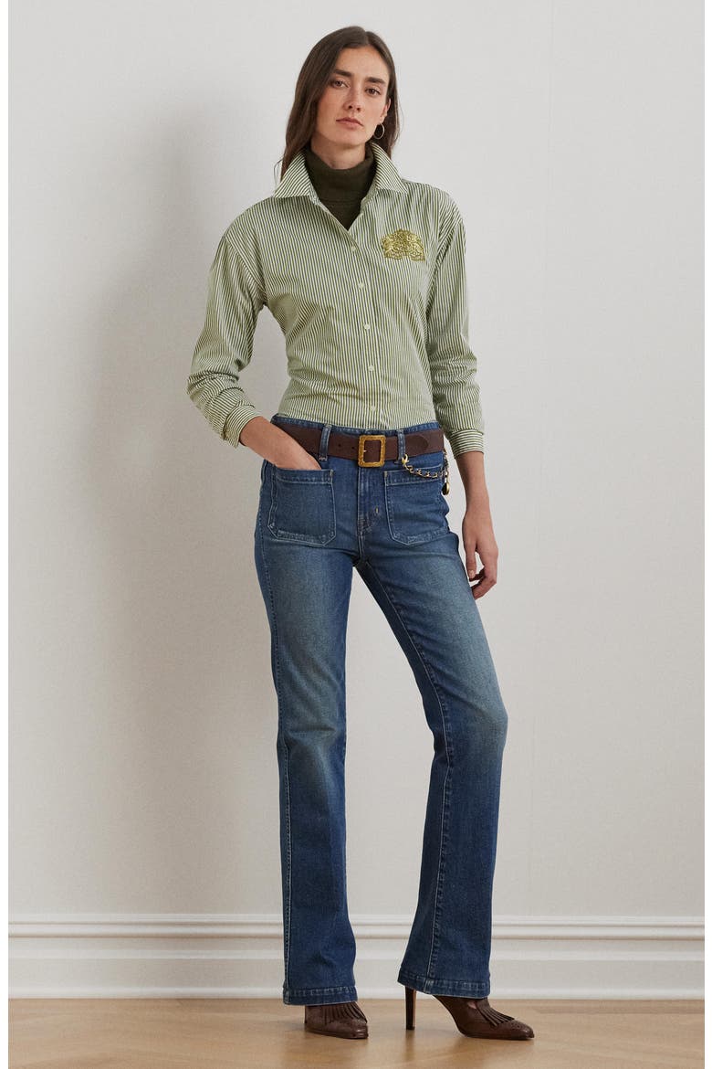 Stripe Cotton Button-Up Shirt, Alternate, color, OLIVE/ WHITE