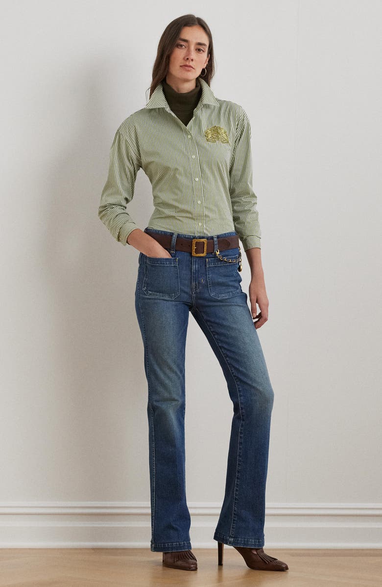 Lauren Ralph Lauren Stripe Cotton Button-Up Shirt, Alternate, color, Olive/ White