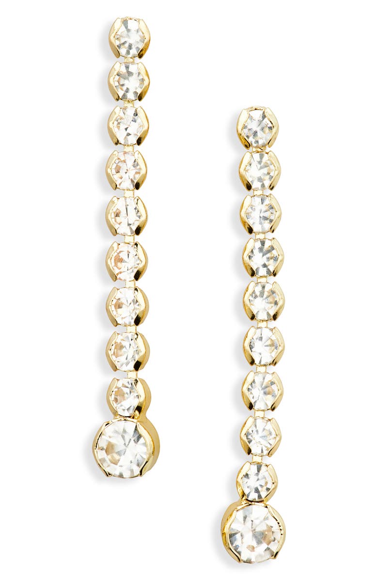 BaubleBar Graduated Crystal Linear Drop Earrings, Main, color, Clear