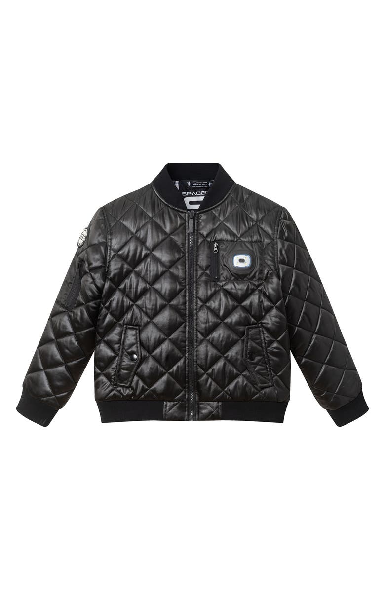 Andy & Evan Kids' x SPACEONE<sup>®</sup> Quilted Bomber Jacket with LED Light, Main, color, Black