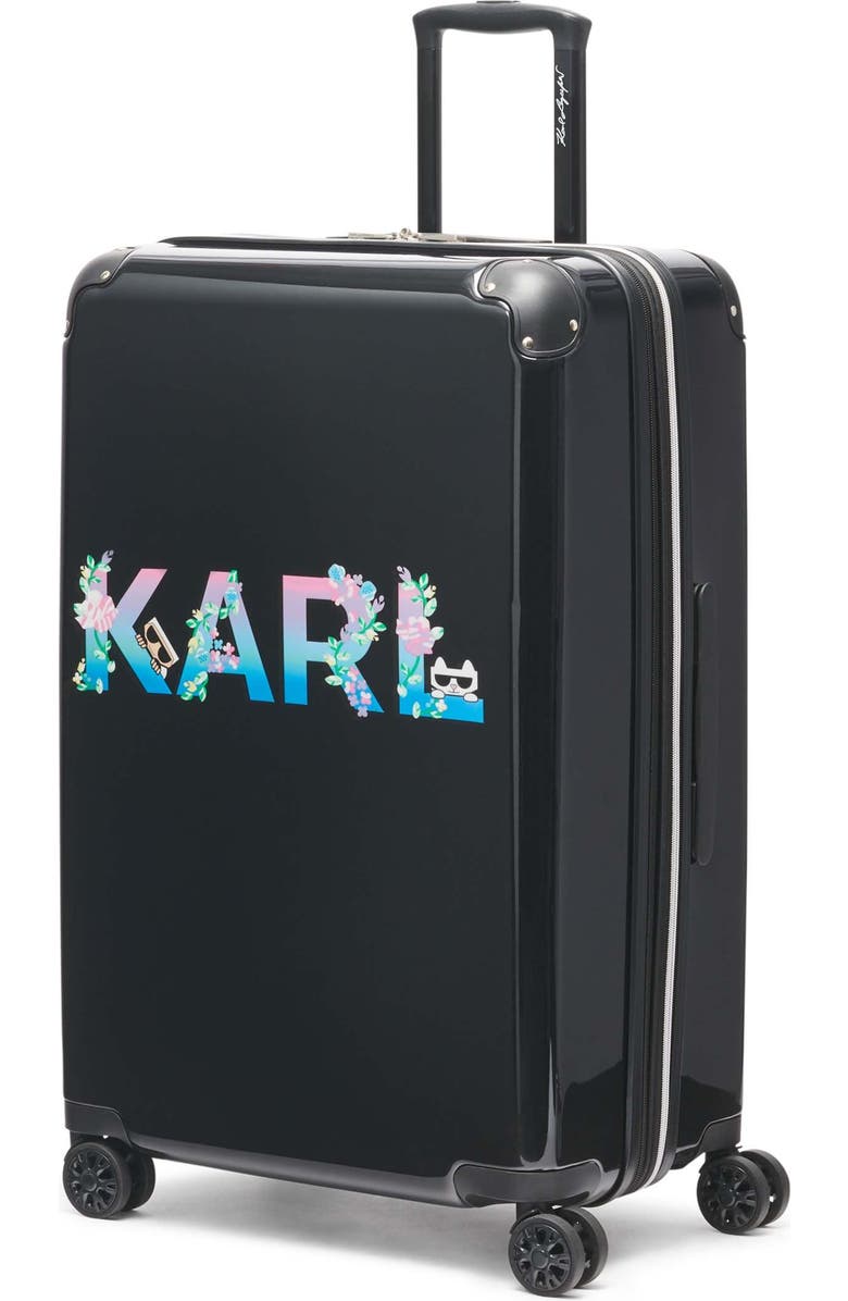 KARL LAGERFELD Karl Flowers Upright Suitcase, Alternate, color, Black